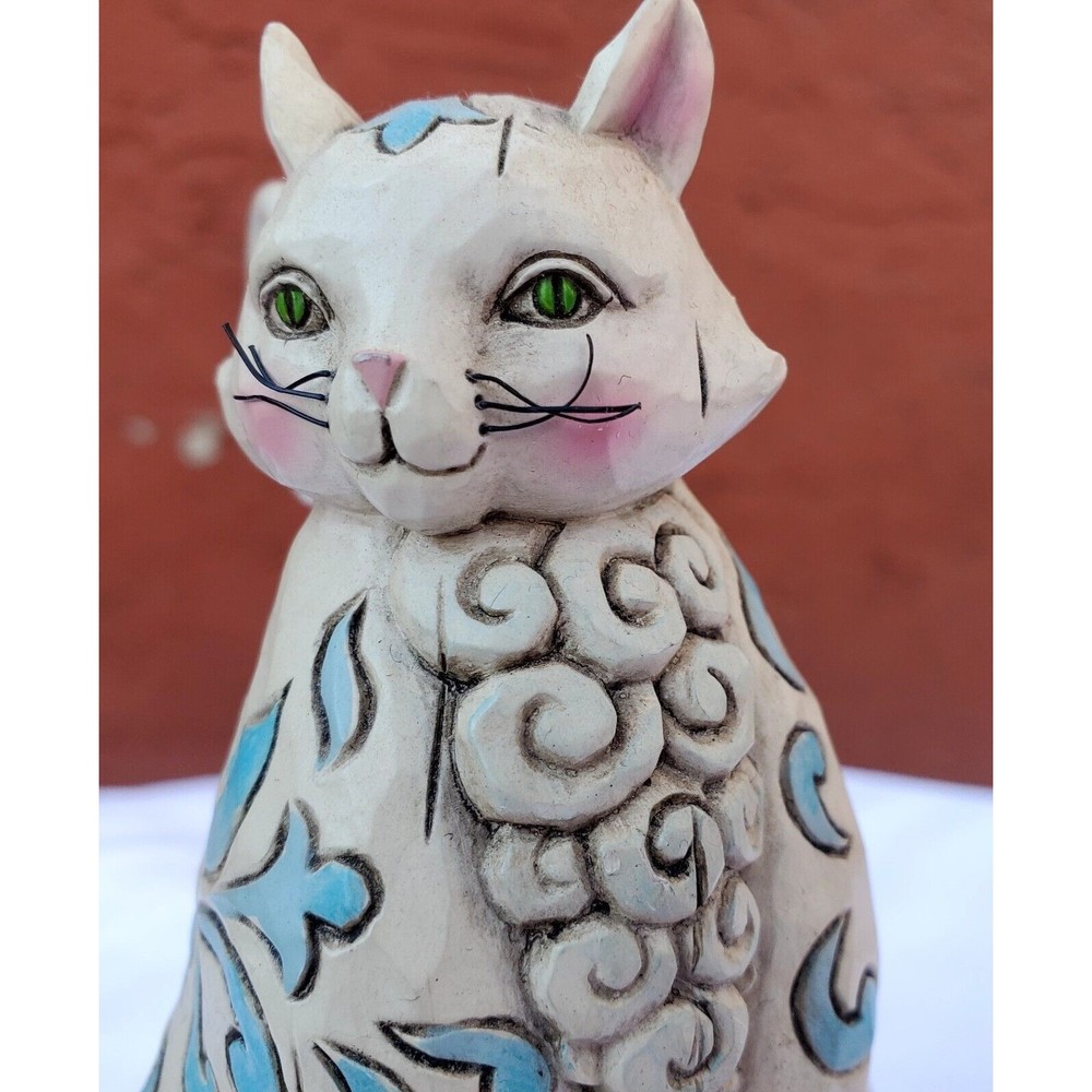 Vintage Jim Shore “Evangeline” Cat Figurine by Enesco Corp, 2005 Blue Floral 6"